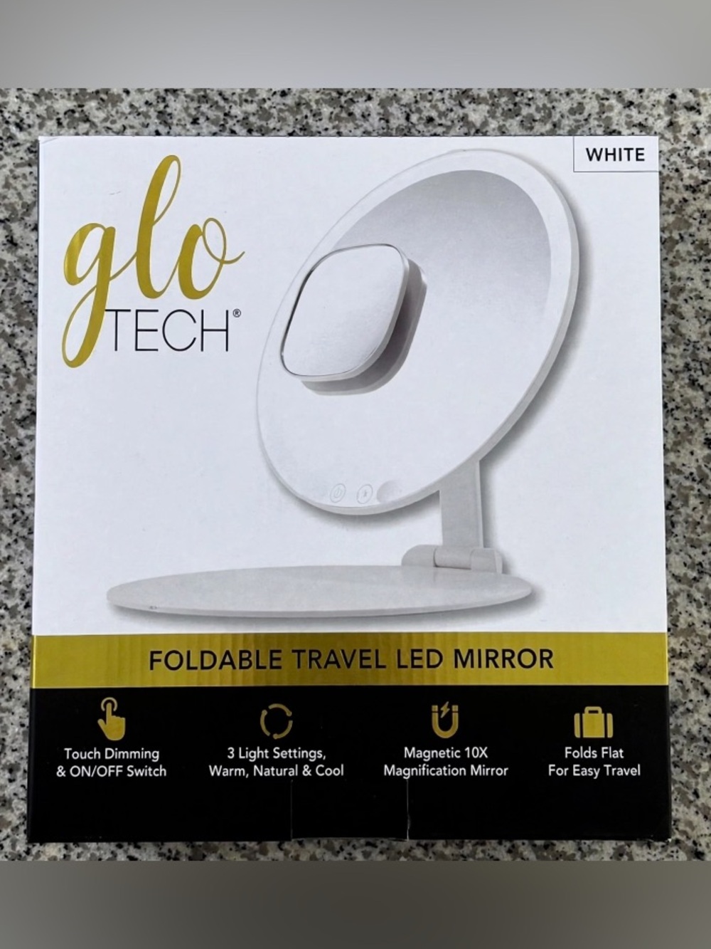 Travel Led Mirror Touch Dimming & On/Off Swtich “White” New Full Size Foldable!
